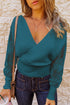 Sexy V Neck Surplice Hollow-Out Sweater With Lace Sleeves